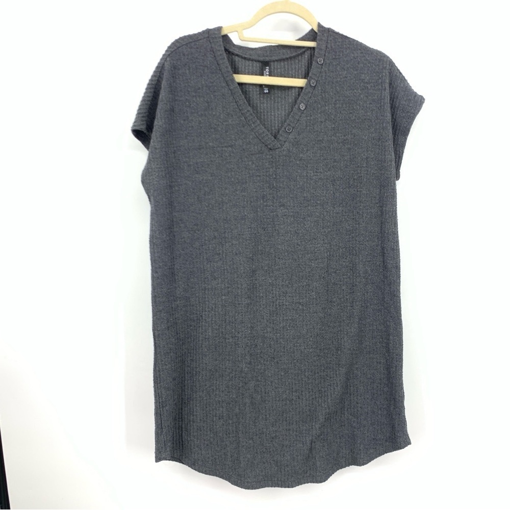 Torrid Sleep‎ Women Size 00 Medium 10 Sleep Shirt Mini Dress Gray Ribbed Fleece